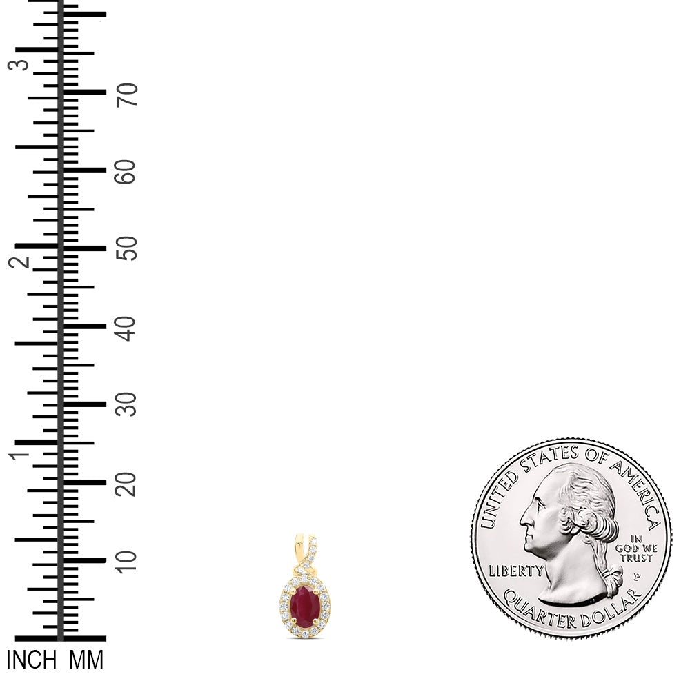 1.29 Ctw Natural Diamond Oval Center Red Pendant in 14k Yellow Gold