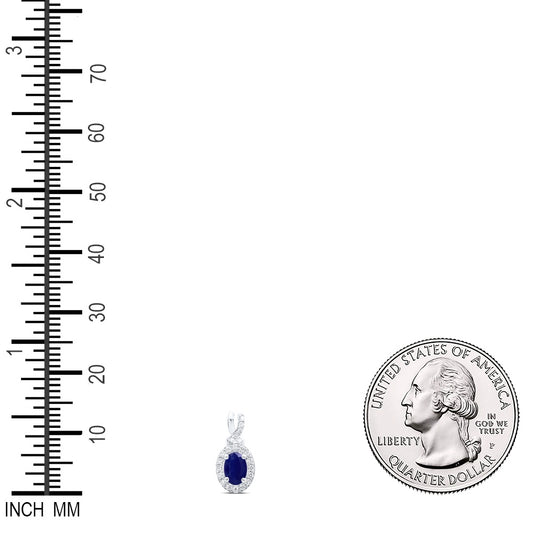 1 Ctw Natural Diamond Oval Center Blue Pendant in 14k White Gold