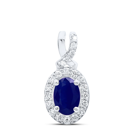 1 Ctw Natural Diamond Oval Center Blue Pendant in 14k White Gold