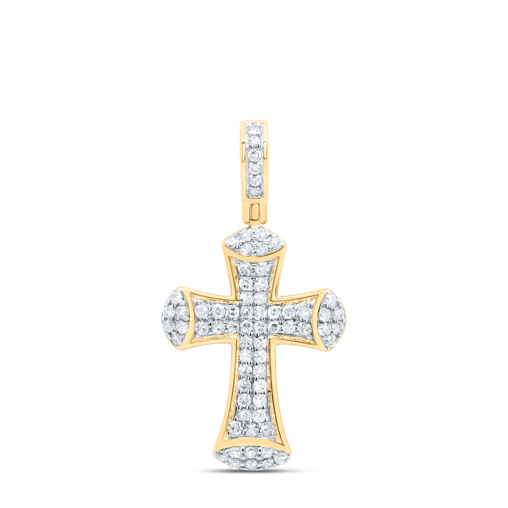 0.43 Ctw Natural Diamond Cross Religious Pendant in 10k Yellow Gold