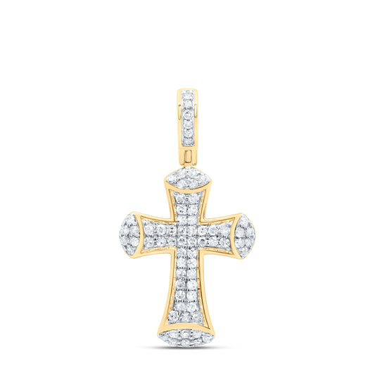 0.43 Ctw Natural Diamond Cross Religious Pendant in 10k Yellow Gold