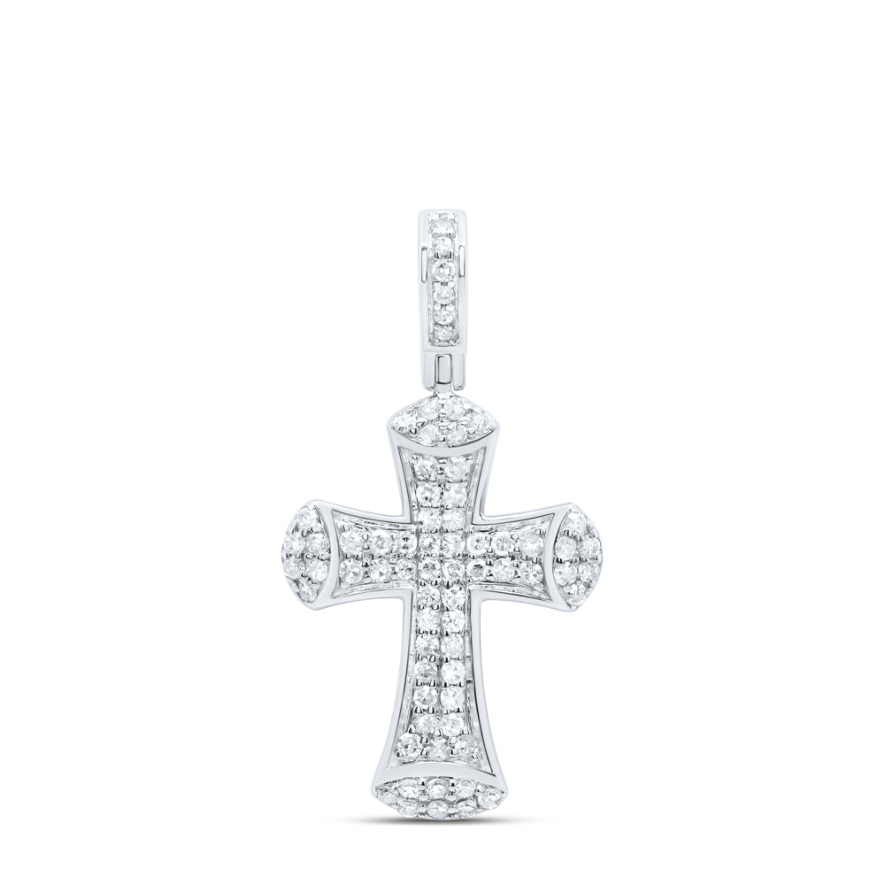 0.43 Ctw Natural Diamond Cross Religious Pendant in 10k White Gold