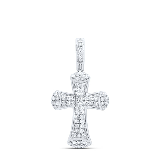 0.43 Ctw Natural Diamond Cross Religious Pendant in 10k White Gold
