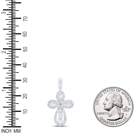 0.6 Ctw Natural Diamond Cross Religious Pendant in 10k White Gold