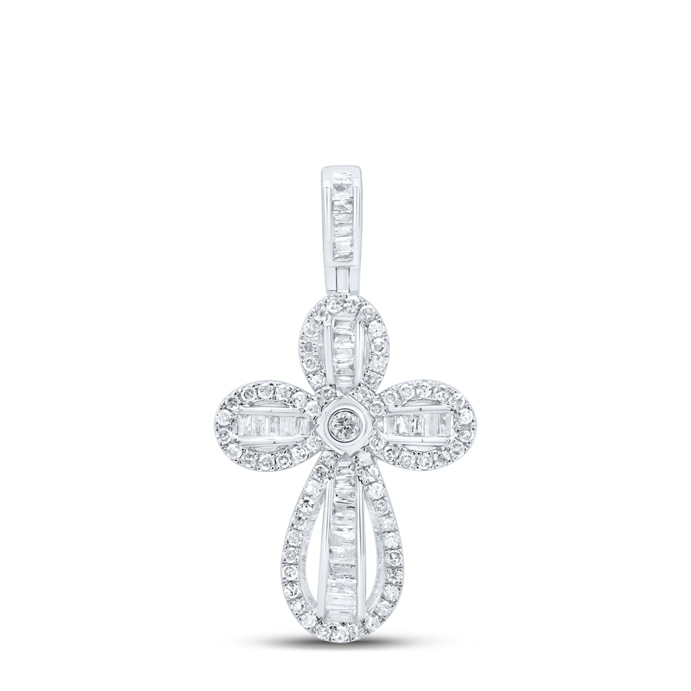 0.6 Ctw Natural Diamond Cross Religious Pendant in 10k White Gold