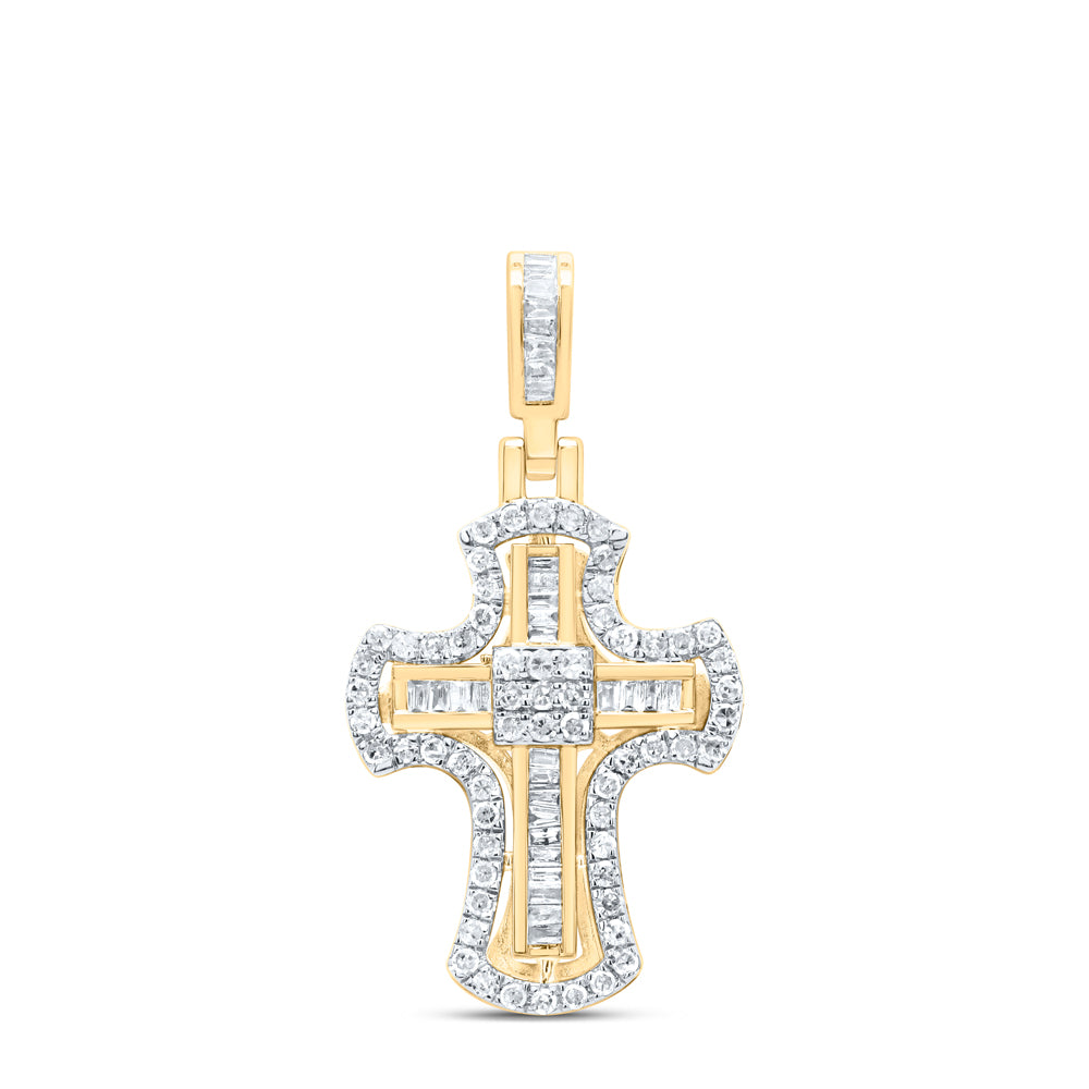0.49 Ctw Natural Diamond Hiphop Cross Religious Pendant in 10k Yellow Gold