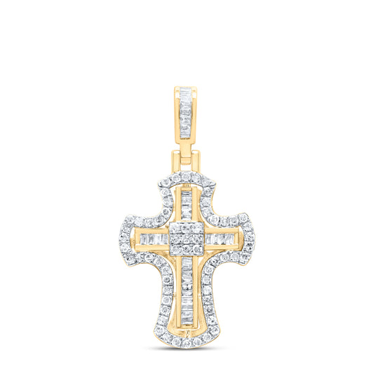 0.49 Ctw Natural Diamond Hiphop Cross Religious Pendant in 10k Yellow Gold