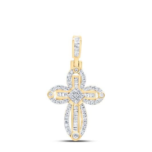 0.49 Ctw Natural Diamond Cross Religious Pendant in 10k Yellow Gold