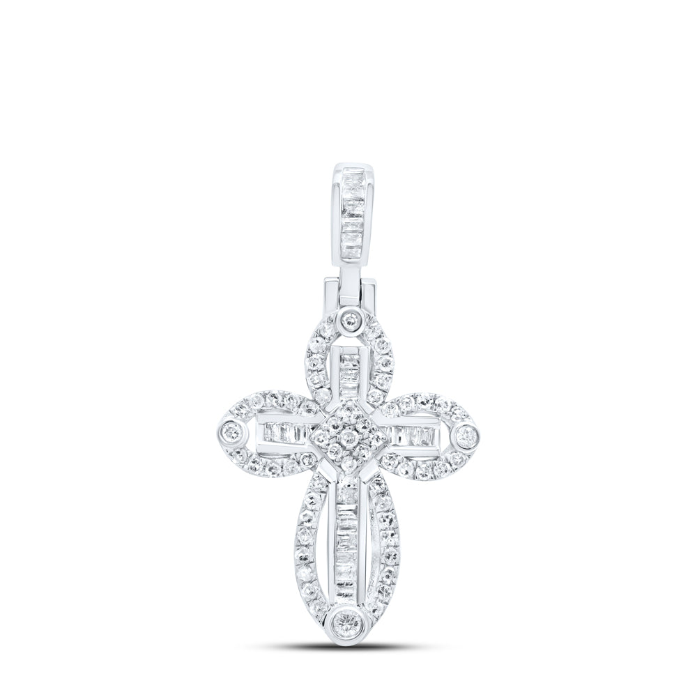 0.49 Ctw Natural Diamond Cross Religious Pendant in 10k White Gold