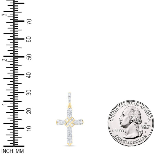 0.27 Ctw Natural Diamond Cluster Cross Religious Pendant in 10k Yellow Gold