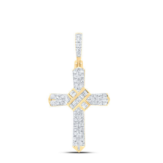 0.27 Ctw Natural Diamond Cluster Cross Religious Pendant in 10k Yellow Gold