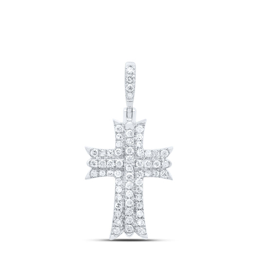 0.52 Ctw Natural Diamond Cross Religious Pendant in 10k White Gold