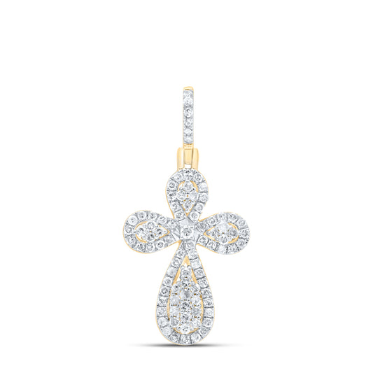 0.5 Ctw Natural Diamond Cross Religious Pendant in 10k Yellow Gold
