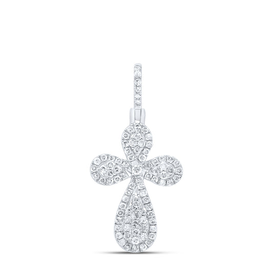 0.5 Ctw Natural Diamond Cross Religious Pendant in 10k White Gold