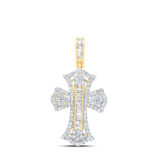 0.6 Ctw Natural Diamond Hiphop Cross Religious Pendant in 10k Yellow Gold