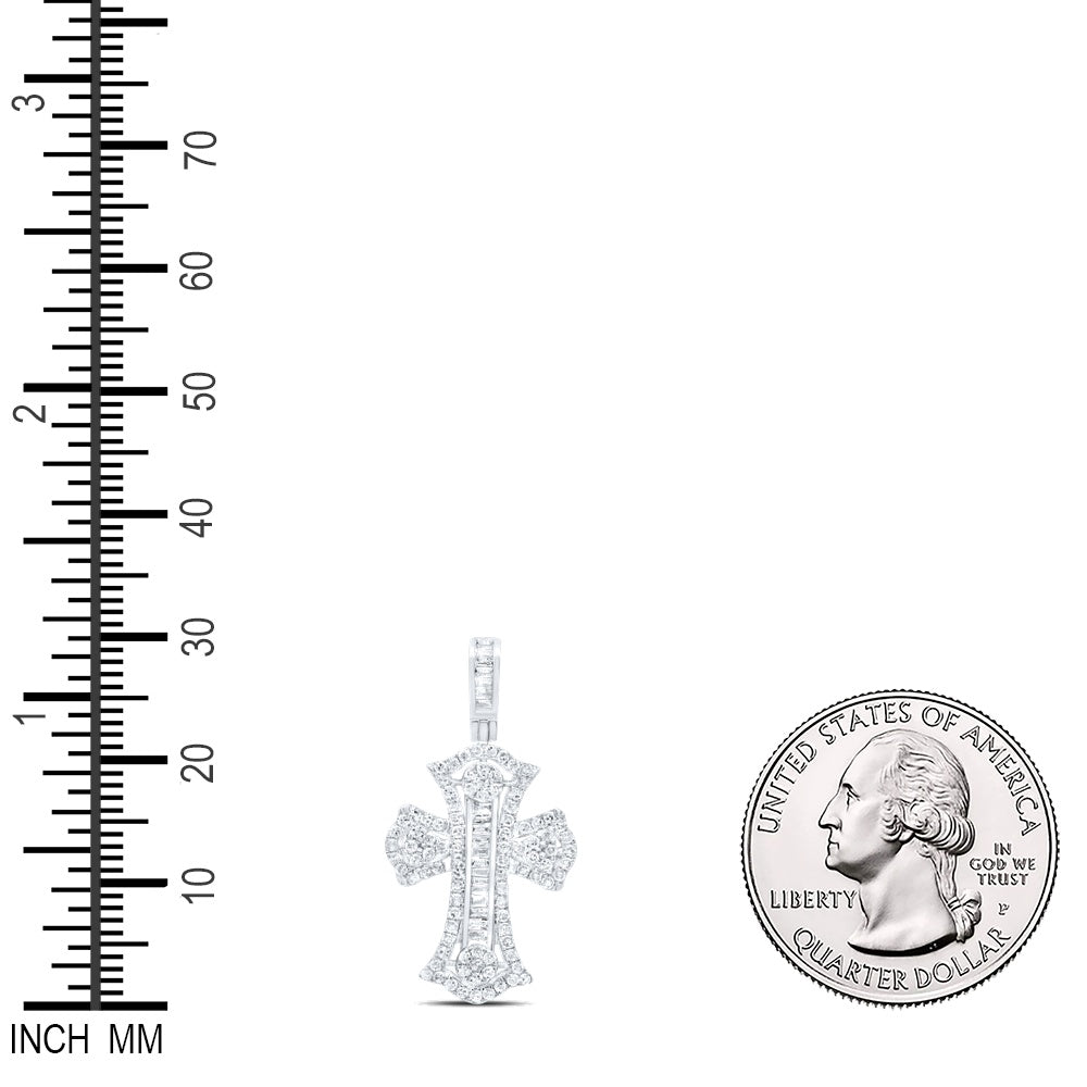 0.6 Ctw Natural Diamond Cluster Cross Religious Pendant in 10k White Gold
