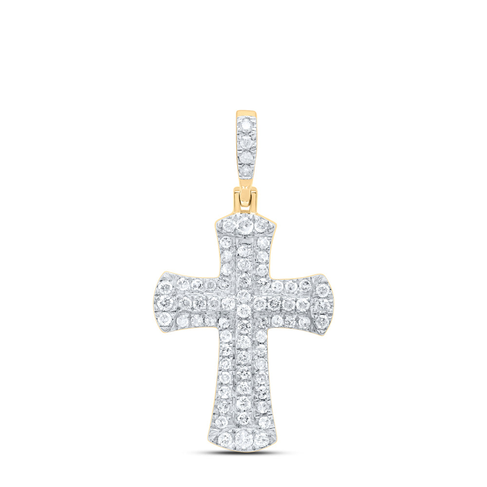 0.64 Ctw Natural Diamond Cluster Cross Gift Pendant in 10k Yellow Gold