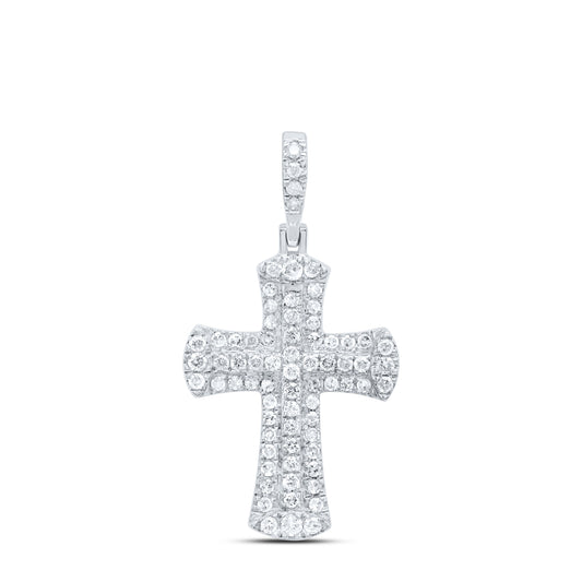 0.63 Ctw Natural Diamond Cluster Cross Gift Pendant in 10k White Gold