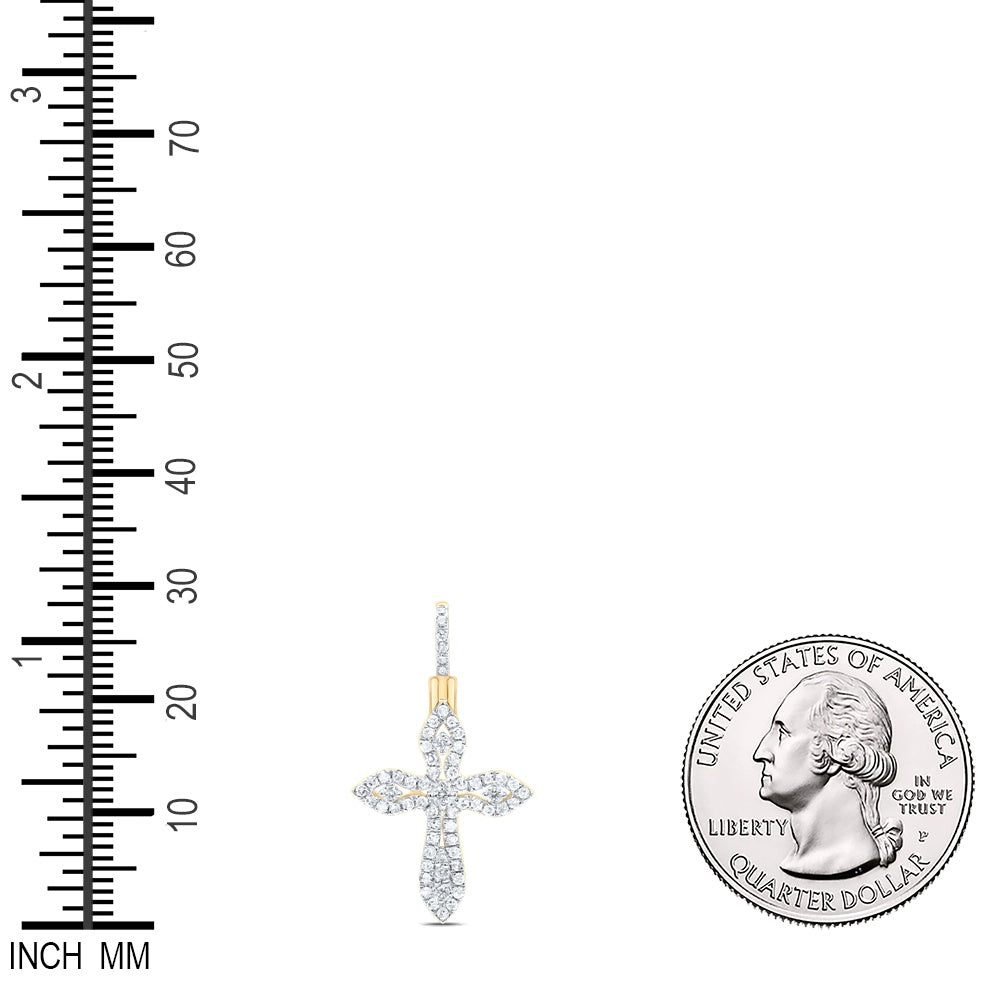 0.39 Ctw Natural Diamond Cross Religious Pendant in 10k Yellow Gold