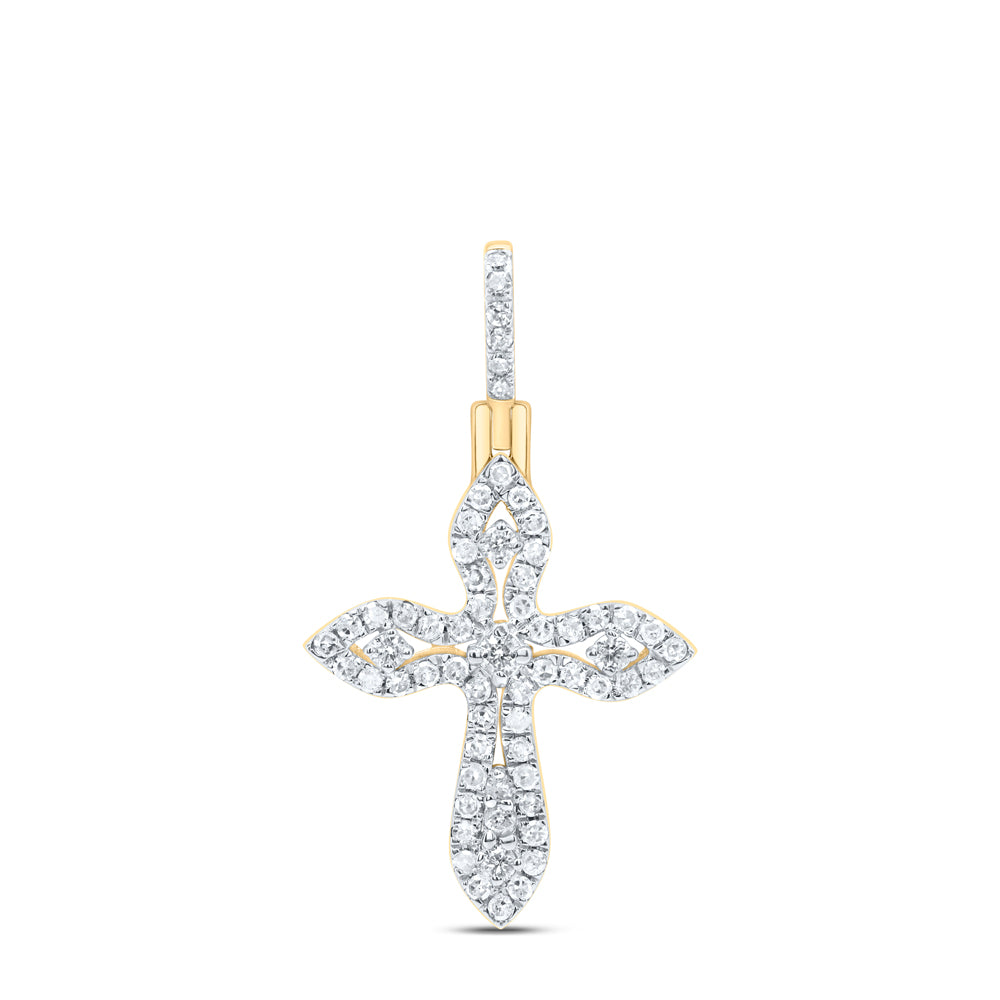 0.39 Ctw Natural Diamond Cross Religious Pendant in 10k Yellow Gold