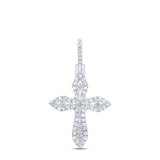 0.4 Ctw Natural Diamond Cross Religious Pendant in 10k White Gold