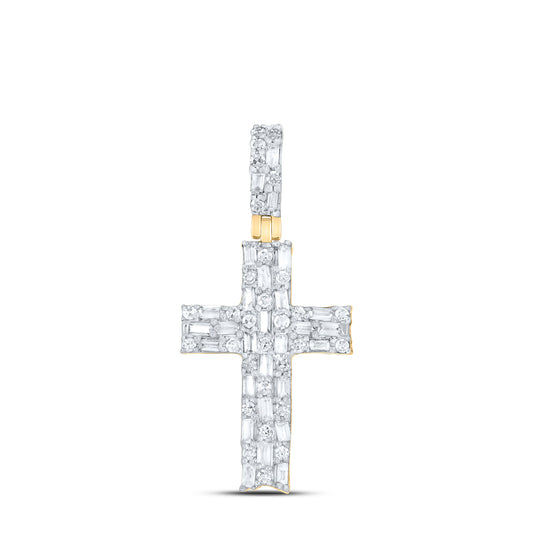 0.63 Ctw Natural Diamond Baguette Cross Religious Pendant in 10k Yellow Gold
