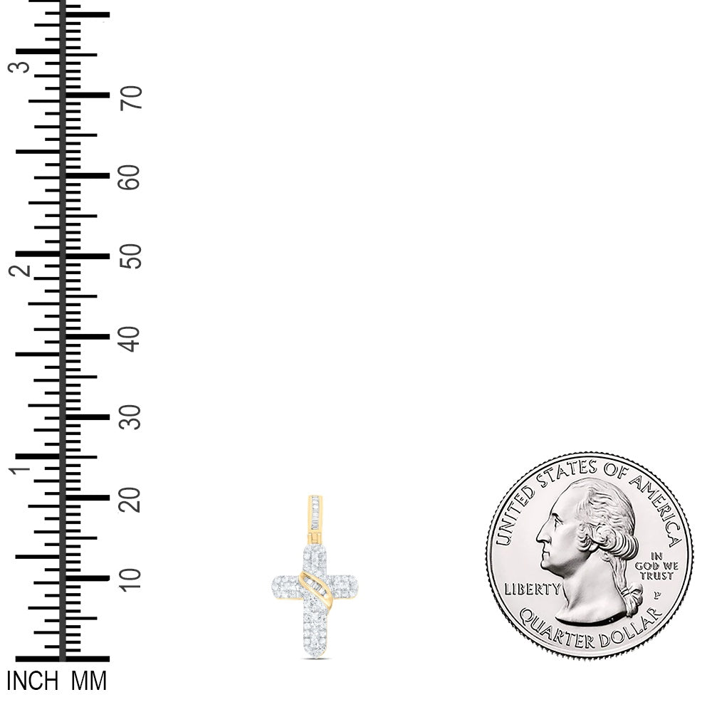 0.52 Ctw Natural Diamond Hiphop Cross Religious Pendant in 10k Yellow Gold