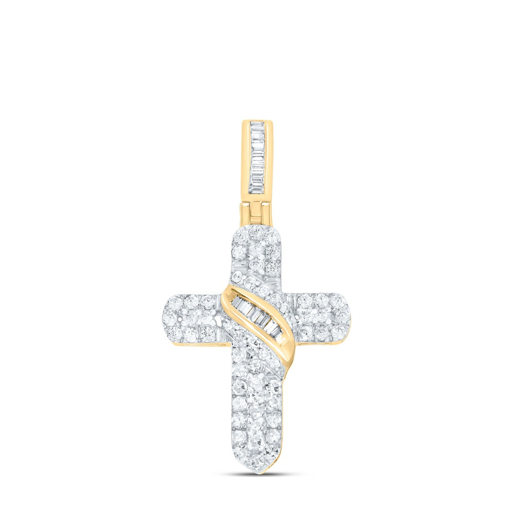 0.52 Ctw Natural Diamond Hiphop Cross Religious Pendant in 10k Yellow Gold