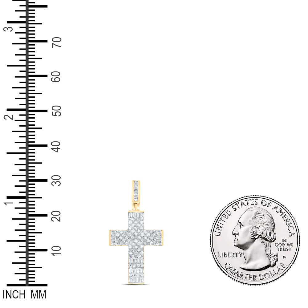 0.58 Ctw Natural Diamond Triagle Design Cross Religious Pendant in 10k Yellow Gold