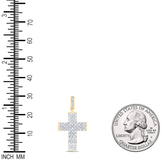 0.58 Ctw Natural Diamond Triagle Design Cross Religious Pendant in 10k Yellow Gold