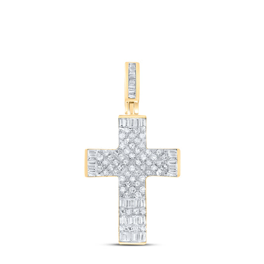 0.58 Ctw Natural Diamond Triagle Design Cross Religious Pendant in 10k Yellow Gold
