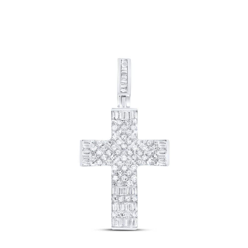0.55 Ctw Natural Diamond Triagle Design Cross Religious Pendant in 10k White Gold