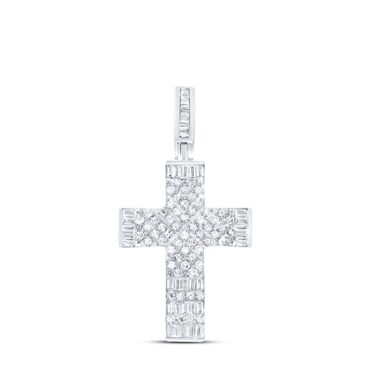 0.55 Ctw Natural Diamond Triagle Design Cross Religious Pendant in 10k White Gold