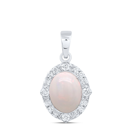 1.42 Ctw Natural Diamond Oval Center Onyx Pendant in 10k White Gold