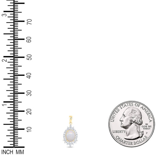 1.38 Ctw Natural Diamond Opal Pendant in 10k Yellow Gold