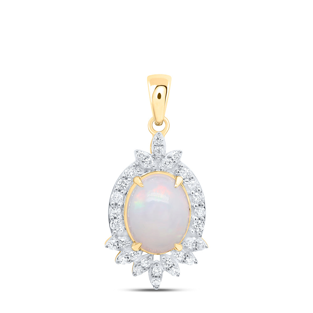 1.38 Ctw Natural Diamond Opal Pendant in 10k Yellow Gold