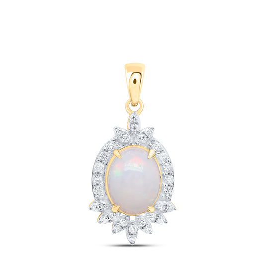 1.38 Ctw Natural Diamond Opal Pendant in 10k Yellow Gold
