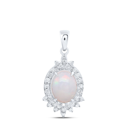1.61 Ctw Natural Diamond Opal Pendant in 10k White Gold