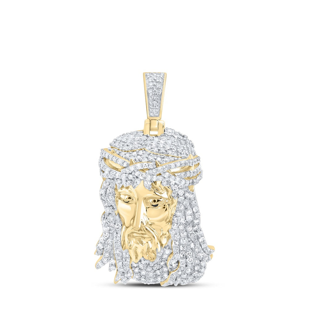 1.21 Ctw Natural Diamond Jesus Head Religious Pendant in 10k Yellow Gold