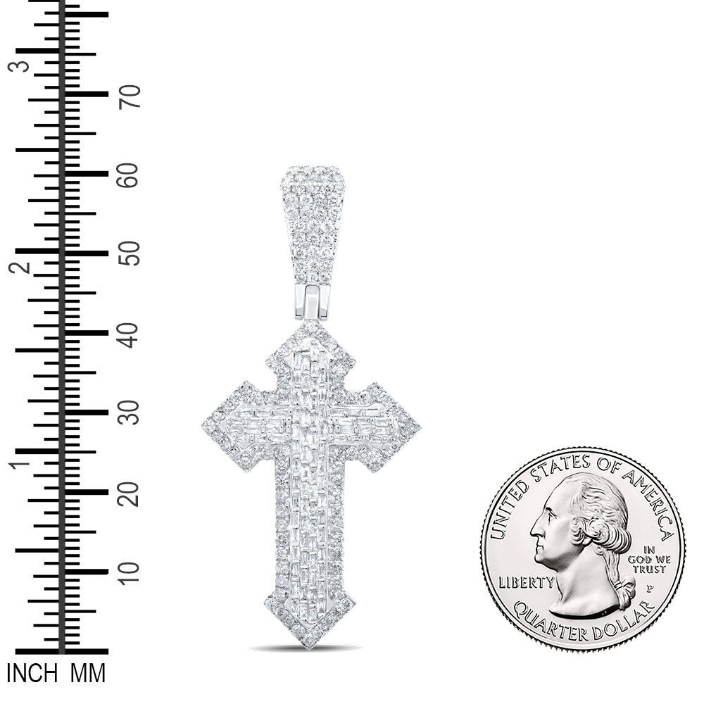 2.83 Ctw Natural Diamond Hiphop Cross Religious Pendant in 10k White Gold