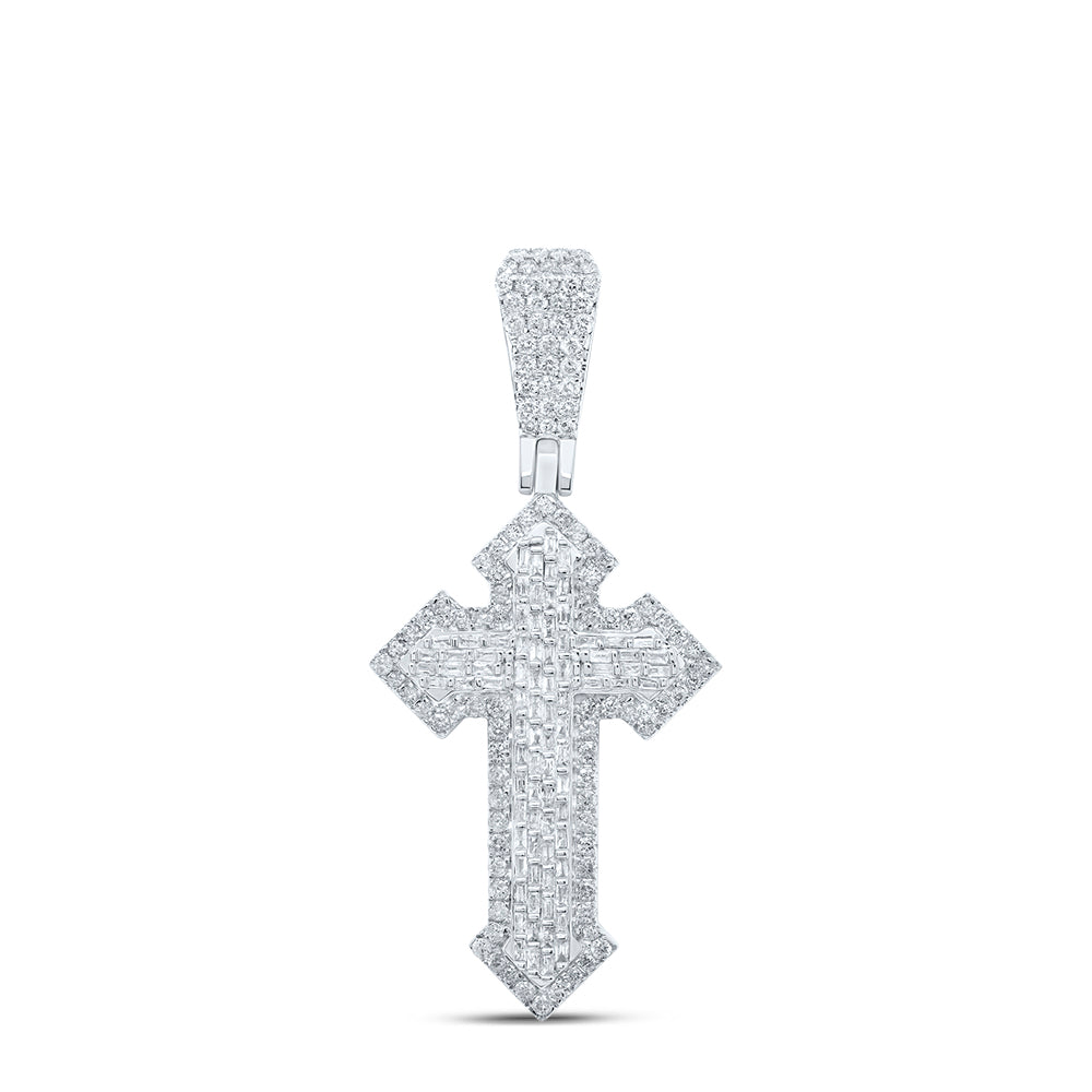 2.83 Ctw Natural Diamond Hiphop Cross Religious Pendant in 10k White Gold