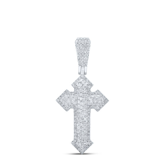 2.83 Ctw Natural Diamond Hiphop Cross Religious Pendant in 10k White Gold