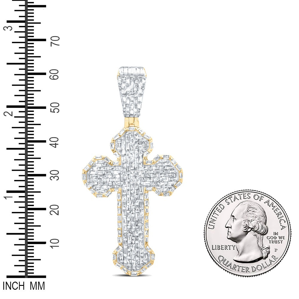2.4 Ctw Natural Diamond Hiphop Cross Religious Pendant in 10k Yellow Gold