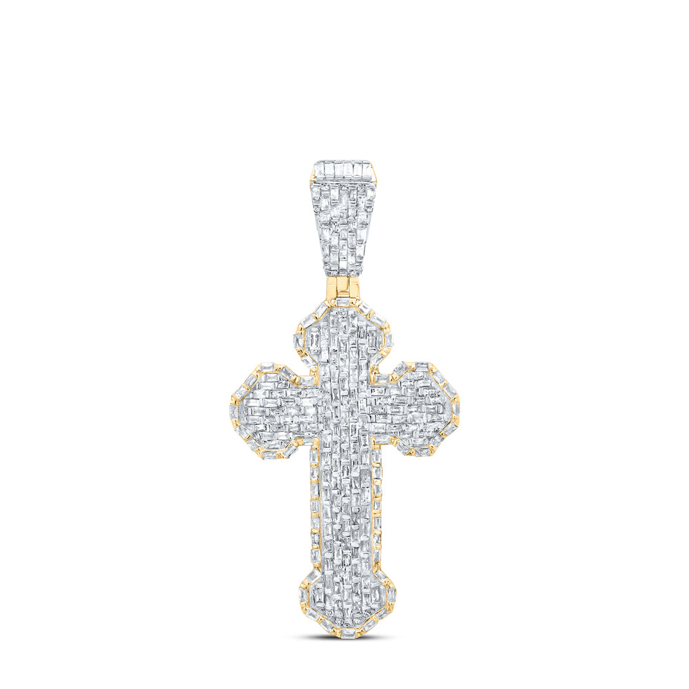 2.4 Ctw Natural Diamond Hiphop Cross Religious Pendant in 10k Yellow Gold