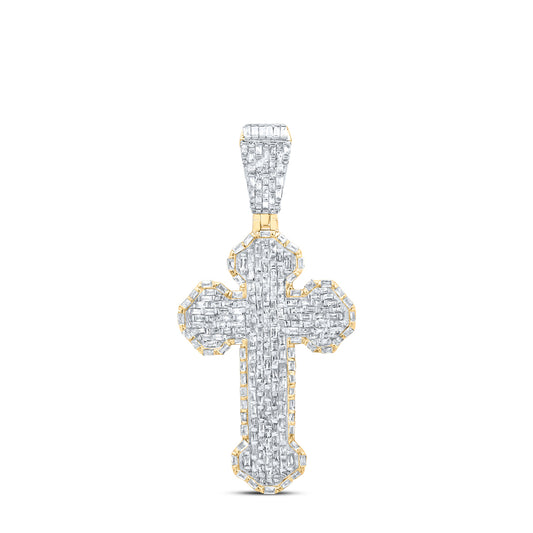 2.4 Ctw Natural Diamond Hiphop Cross Religious Pendant in 10k Yellow Gold