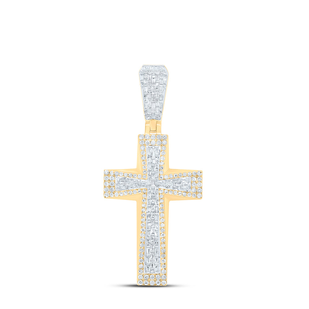 2.31 Ctw Natural Diamond Hiphop Cross Religious Pendant in 10k Yellow Gold