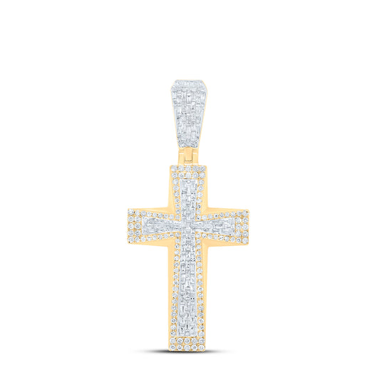 2.31 Ctw Natural Diamond Hiphop Cross Religious Pendant in 10k Yellow Gold