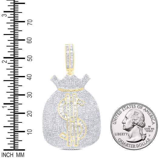 4.28 Ctw Natural Diamond Money Bag Dollar Sign Pendant in 10k Yellow Gold