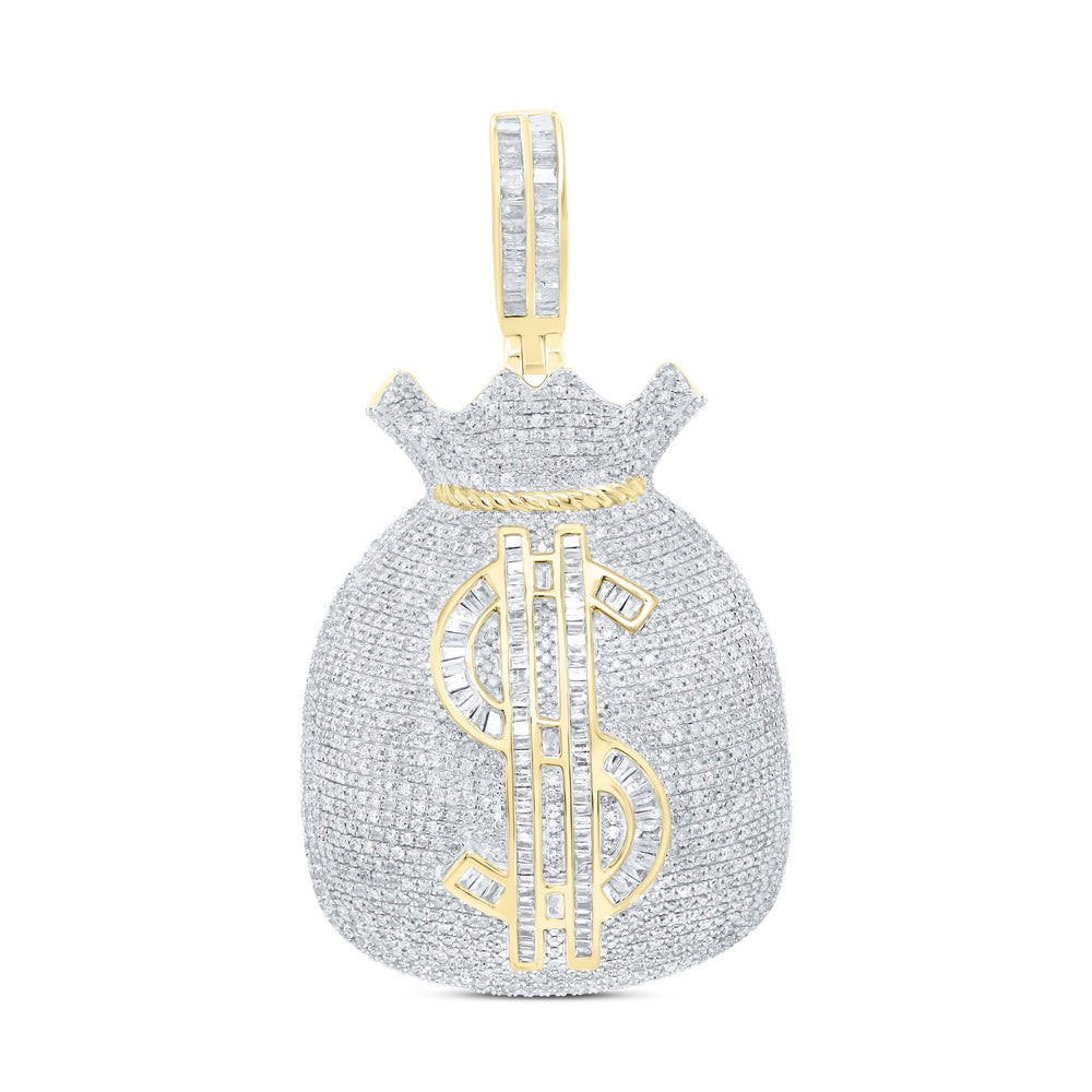 4.28 Ctw Natural Diamond Money Bag Dollar Sign Pendant in 10k Yellow Gold