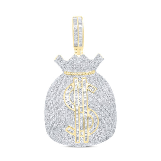 4.28 Ctw Natural Diamond Money Bag Dollar Sign Pendant in 10k Yellow Gold